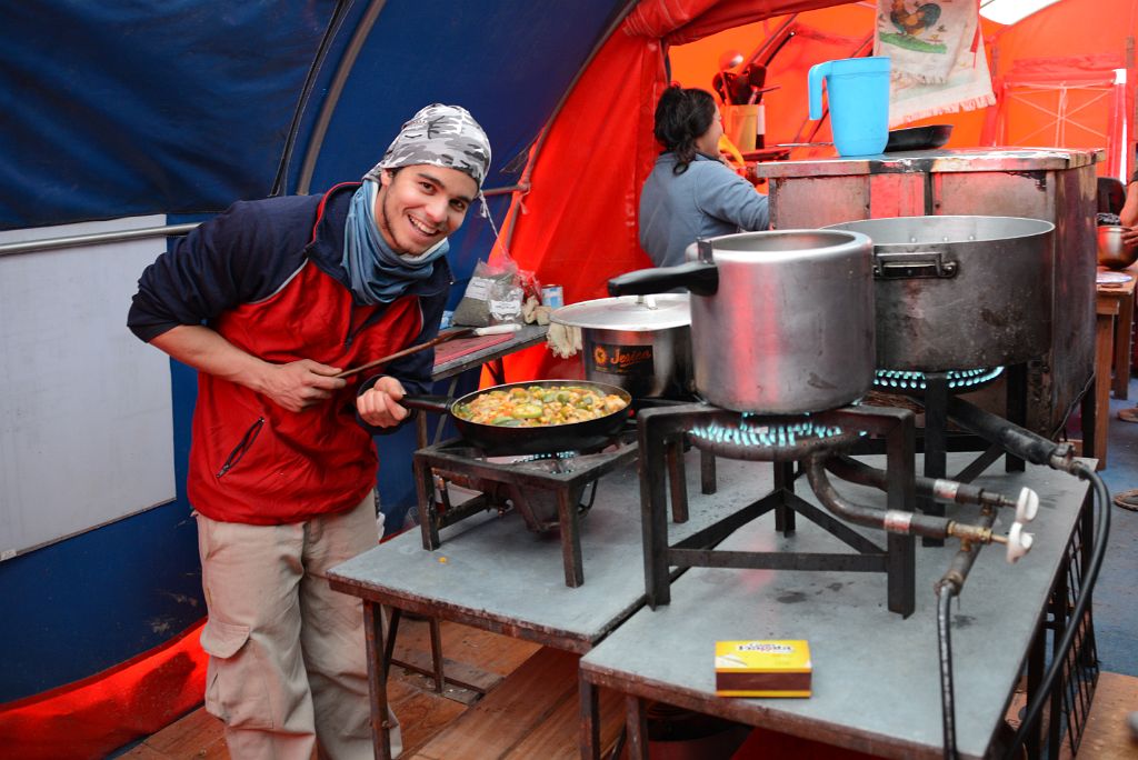 15 Our Columbian Cook Preparing Dinner Inside The Inka Expediciones Kitchen Tent At Aconcagua Plaza Argentina Base Camp